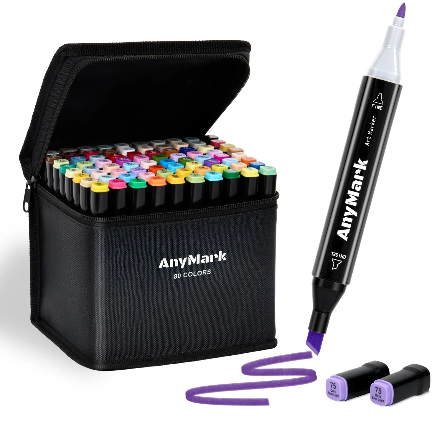 AnyMark Alcohol Markers, 80 Colors Dual Tip Art Coloring Markers Set