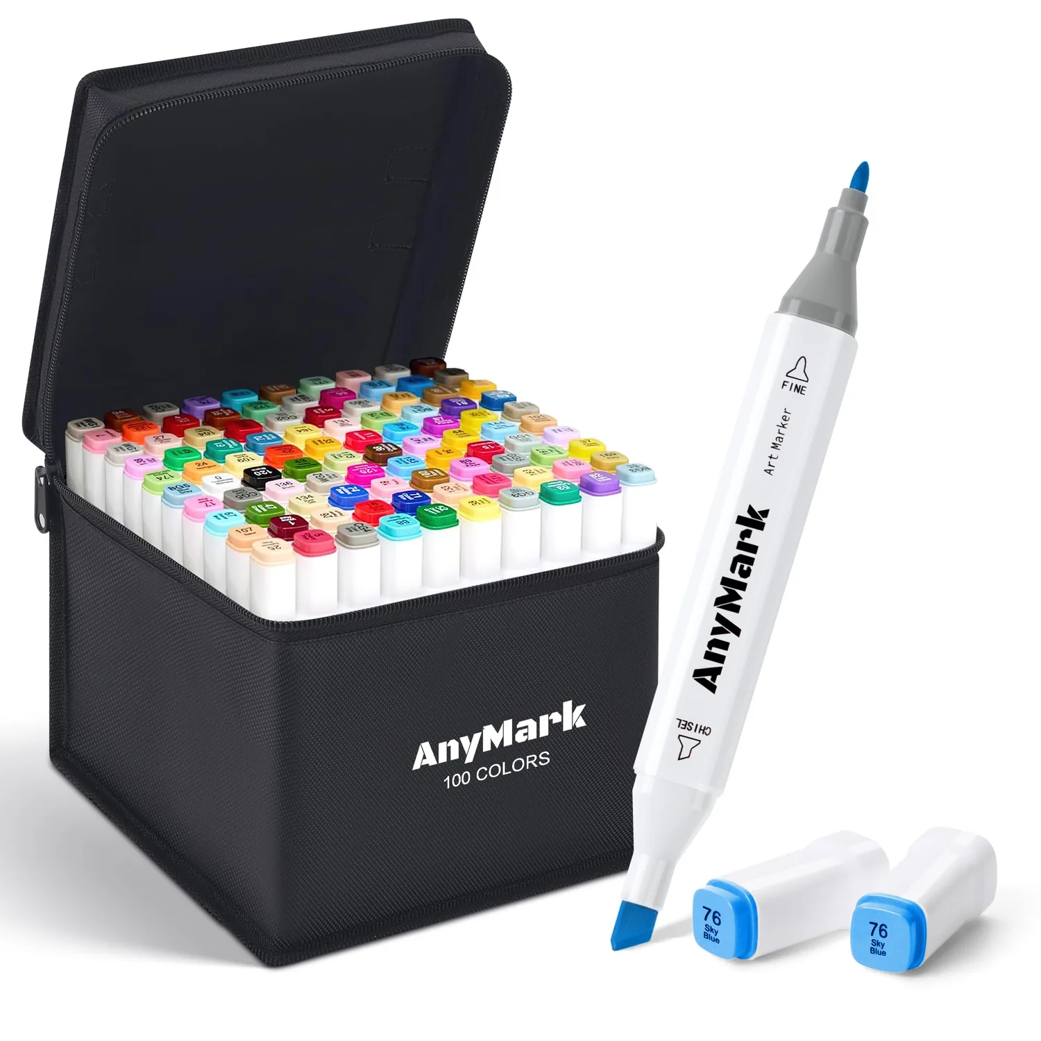 AnyMark 100 Colors Alcohol Markers Chisel & Fine Dual Tip